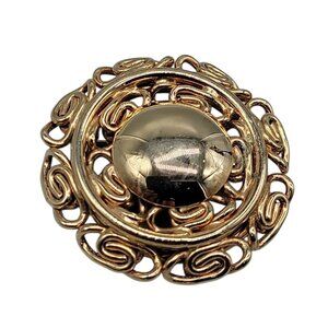 VTG Unsigned Designer Open Metal Work Brooch Intricate Design Dome Center Heavy